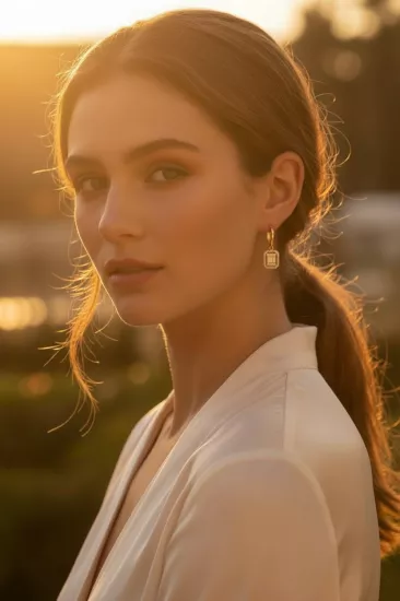 14 Ayar Altın Baget Taşlı Halka Küpe