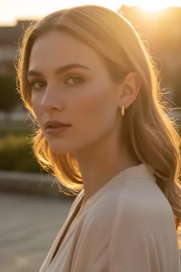  14 Ayar Altın Taşlı Dikdörtgen Küpe