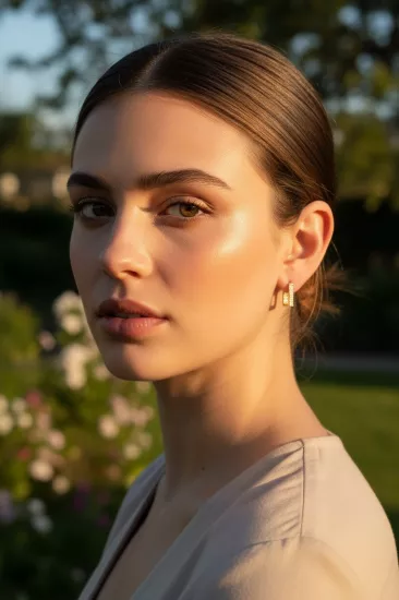  14 Ayar Altın Taşlı Dikdörtgen Küpe