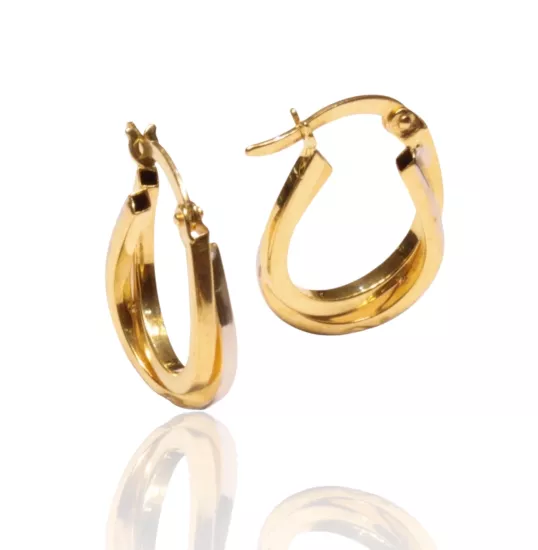 14 Ayar Altın Çift Sıra Oval Halka Küpe