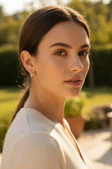 14 Ayar Altın Çift Sıra Oval Halka Küpe