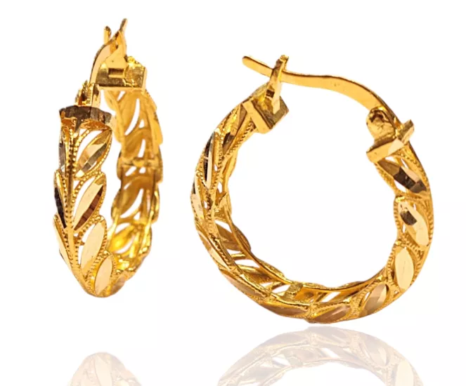  14 Ayar Altın Pullu Model Halka Küpe