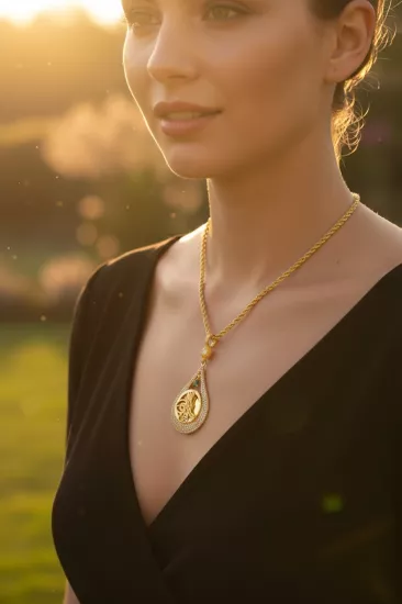 14 Ayar Altın Halat Zincirli Damla Model Tuğra Kolye Ucu