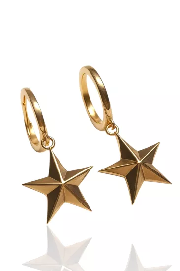  14 Ayar Altın Taşsız Yıldız Model Halka Küpe