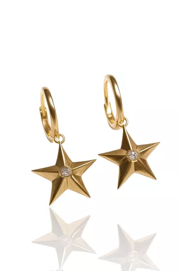  14 Ayar Altın Taşlı Yıldız Model Halka Küpe