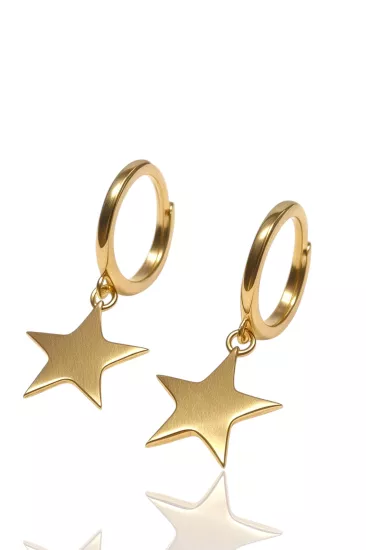 14 Ayar Altın Taşsız Yıldız Model Halka Küpe