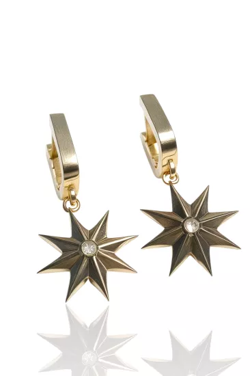 14 Ayar Altın Taşlı Yıldız Model Halka Küpe