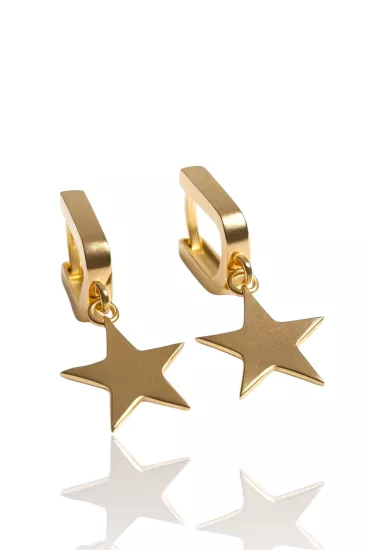 14 Ayar Altın Taşsız Yıldız Model Halka Küpe