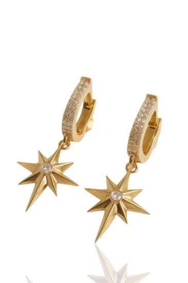  14 Ayar Altın Kutup Yıldızı Model Halka Küpe