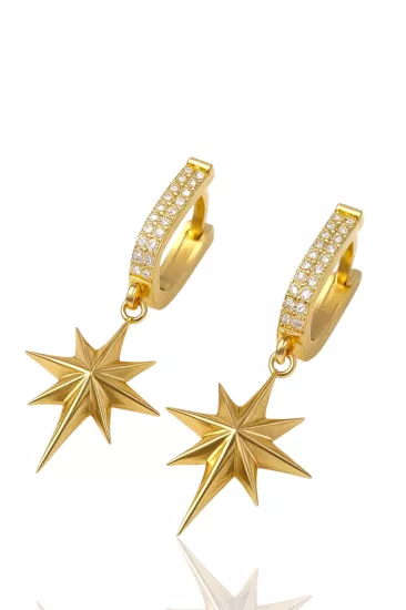  14 Ayar Altın Kutup Yıldızı Model Halka Küpe