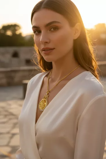 14 Ayar Altın Halat Zincirli Lale Model Tuğra Kolye Ucu