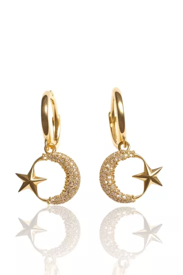  14 Ayar Altın Ay Yıldız Model Halka Küpe