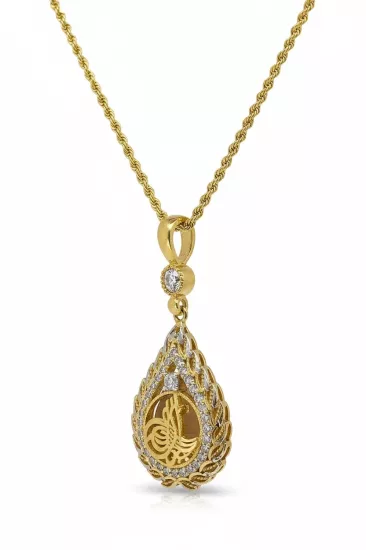 14 Ayar Altın Tuğra Kolye Uçlu Halat Zincir