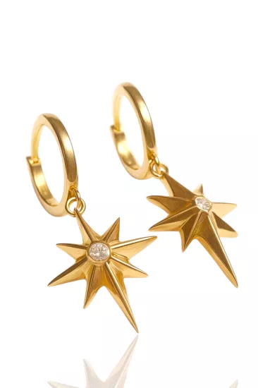  14 Ayar Altın Kutup Yıldızı Model Halka Küpe