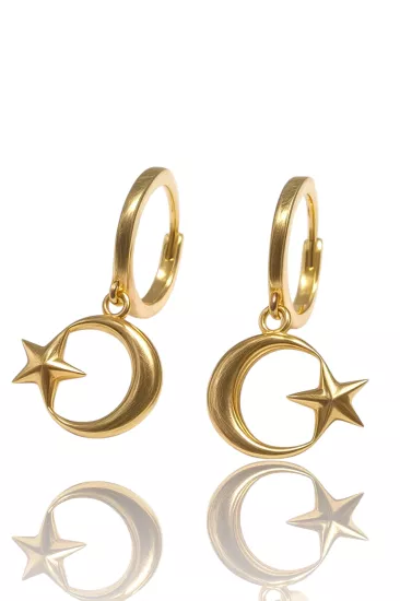  14 Ayar Altın Ay Yıldız Model Halka Küpe