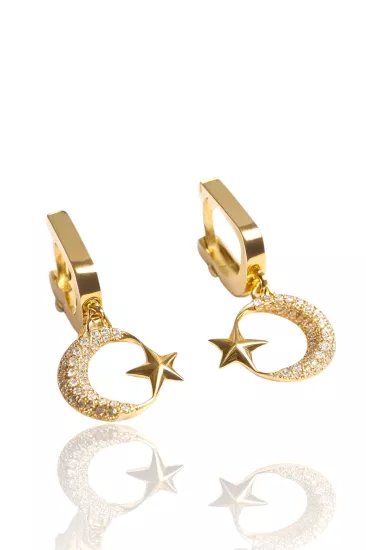  14 Ayar Altın Ay Yıldız Model Halka Küpe