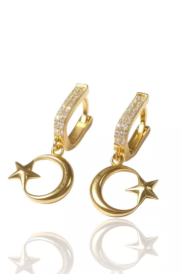  14 Ayar Altın Ay Yıldız Model Halka Küpe