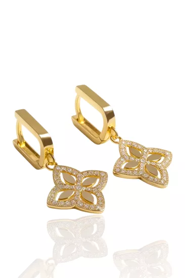 14 Ayar Altın Yonca Model Halka Küpe