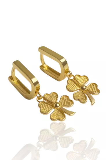 14 Ayar Altın Yonca Model Halka Küpe