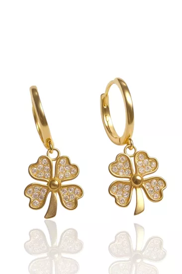 14 Ayar Altın Yonca Model Halka Küpe