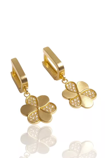 14 Ayar Altın Yonca Model Halka Küpe