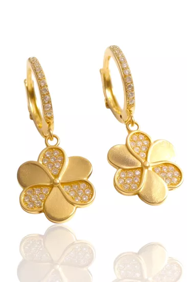  14 Ayar Altın Yonca Model Halka Küpe