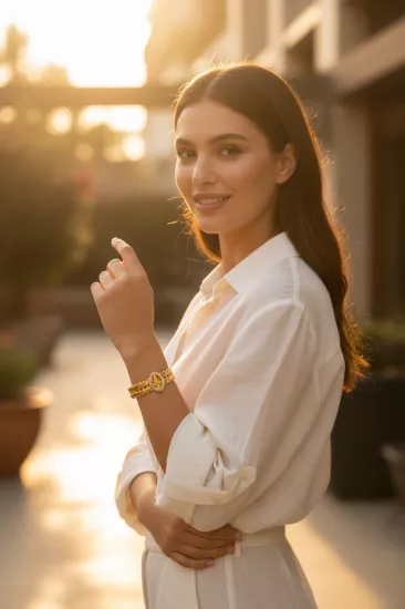Altın Üçlü Burma Model Tuğralı Kelepçe