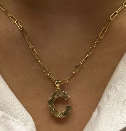 14 Ayar Altın Üç Boyutlu Harf Kolye Uçlu Ataç Model Zincir –İstanbul Aynı Gün Teslimat