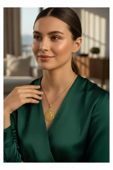 Tuğralı Damla Model Kolye Uçlu Halat Zincir