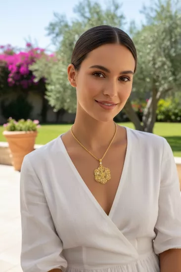 Tuğralı Damla Model Kolye Uçlu Halat Zincir