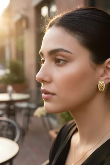  Altın Petek Model Taşlı J Küpe –22 Ayar Altın Görünümlü Tasarım