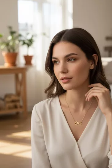  14 Ayar Altın Sonsuzluk Model Kolye Uçlu Zincir
