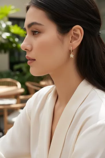Altın Taşlı Yıldız Model Halka Küpe