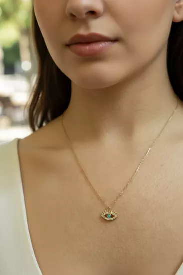  14 Ayar Altın Göz Model Kolye Uçlu Zincir