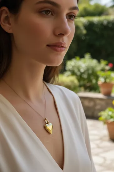 14 Ayar Altın Charm Kalp Model Kolye Uçlu Zincir