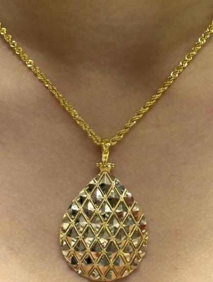 14 Ayar Altın Baklava Model Kolye Uclu Halat Zincir