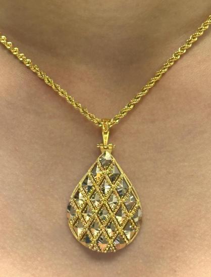 14 Ayar Altın Baklava Model Kolye Uçlu Halat Zincir
