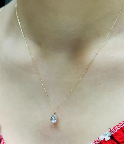 14 Ayar Altın (585k) Doğal Taş Kolye Ucu ve Zinciri – Zarif ve Şık Tasarım